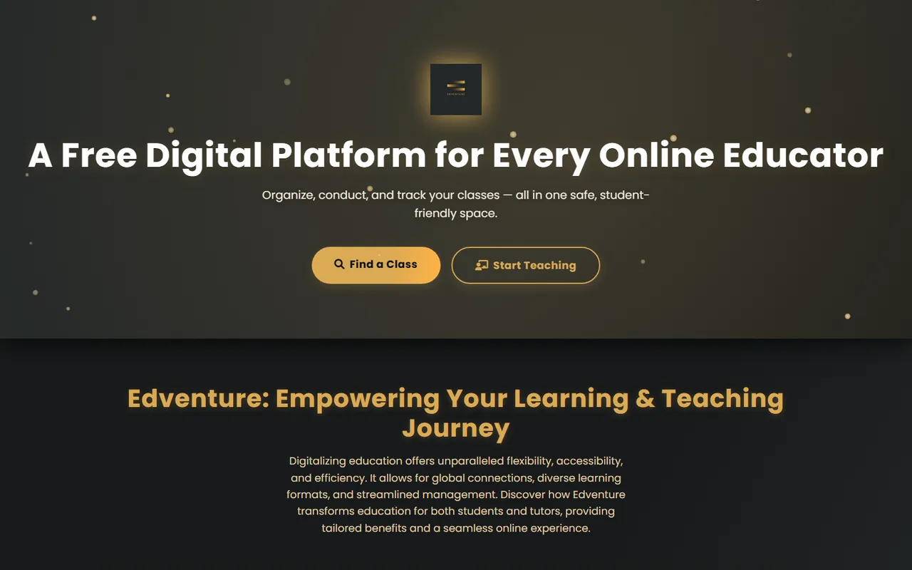 Edventure LK homepage: a free digital platform for online educators on a dark teaching layout